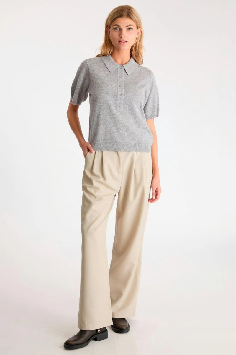 Gracie Knit Polo Tee | Light Grey Melange | Strik fra Neo Noir - Image 5