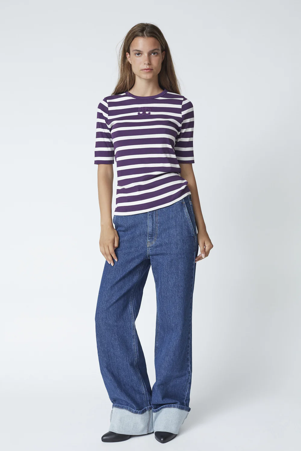 Granny Rib Emb SS T-shirt 33206 | OffWhite/Plum | T-Shirt fra Co'couture - Image 4