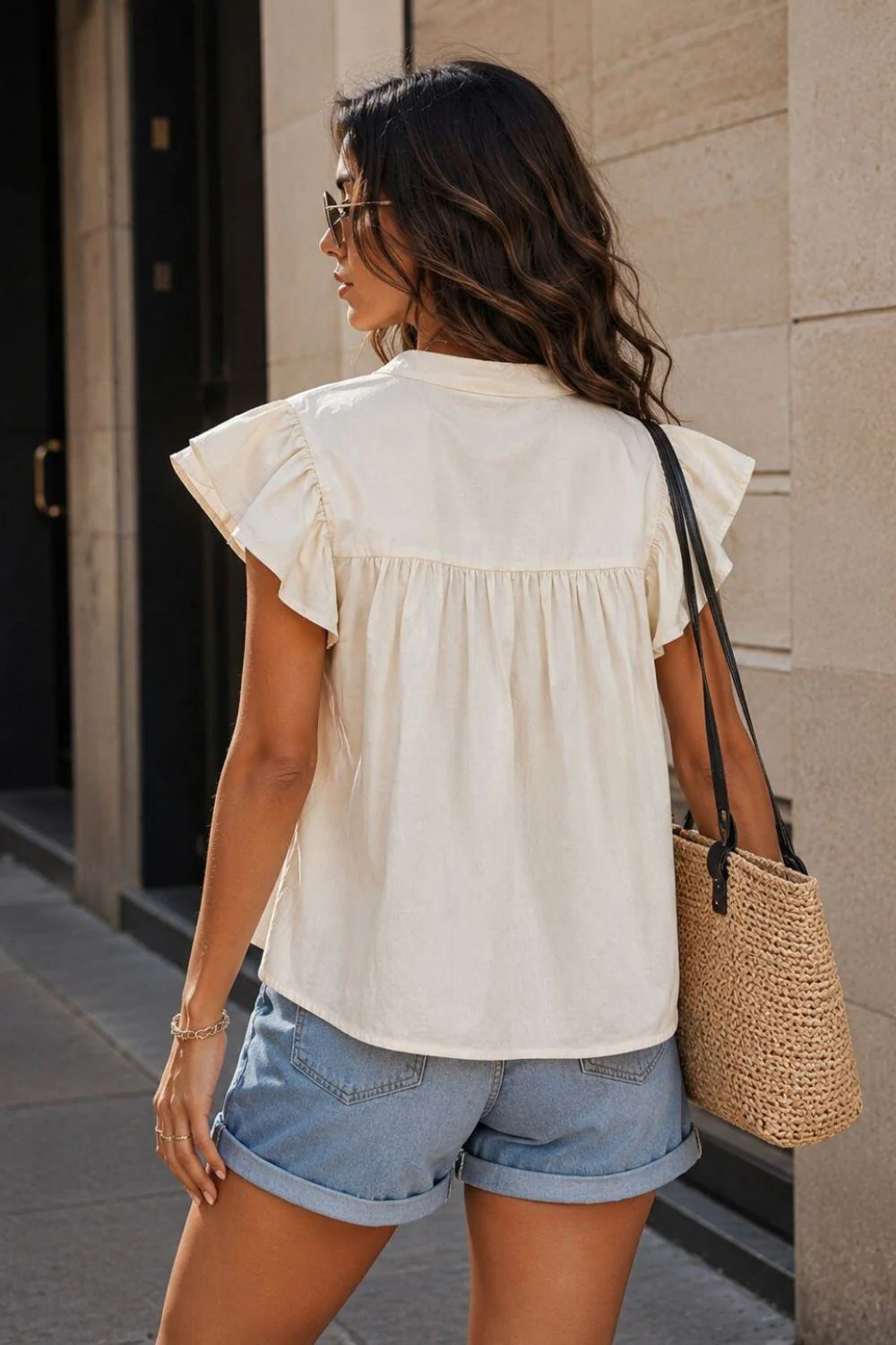 Hazel Ruffle Shirt | Beige - Image 6