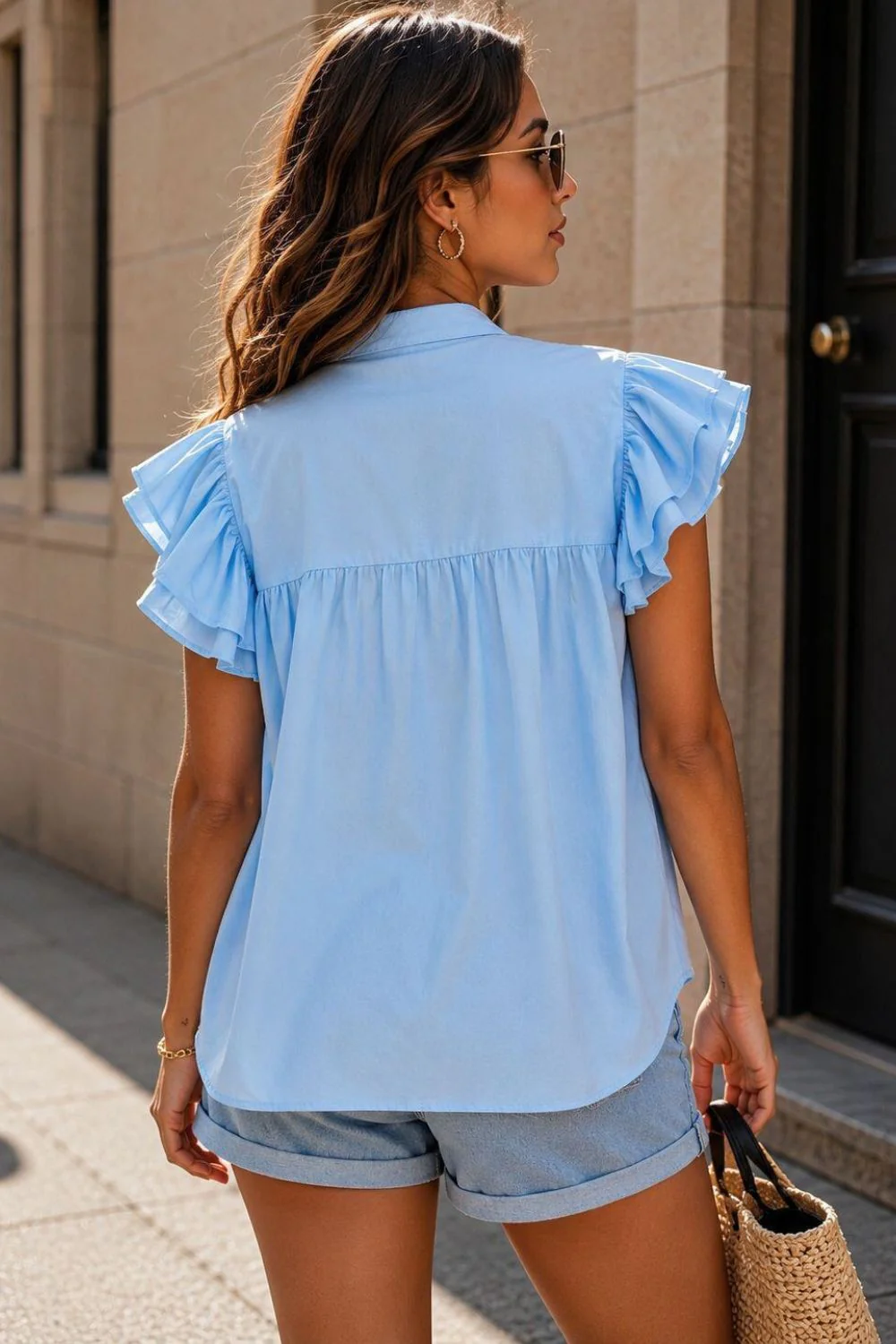 Hazel Ruffle Shirt | Blue - Image 2