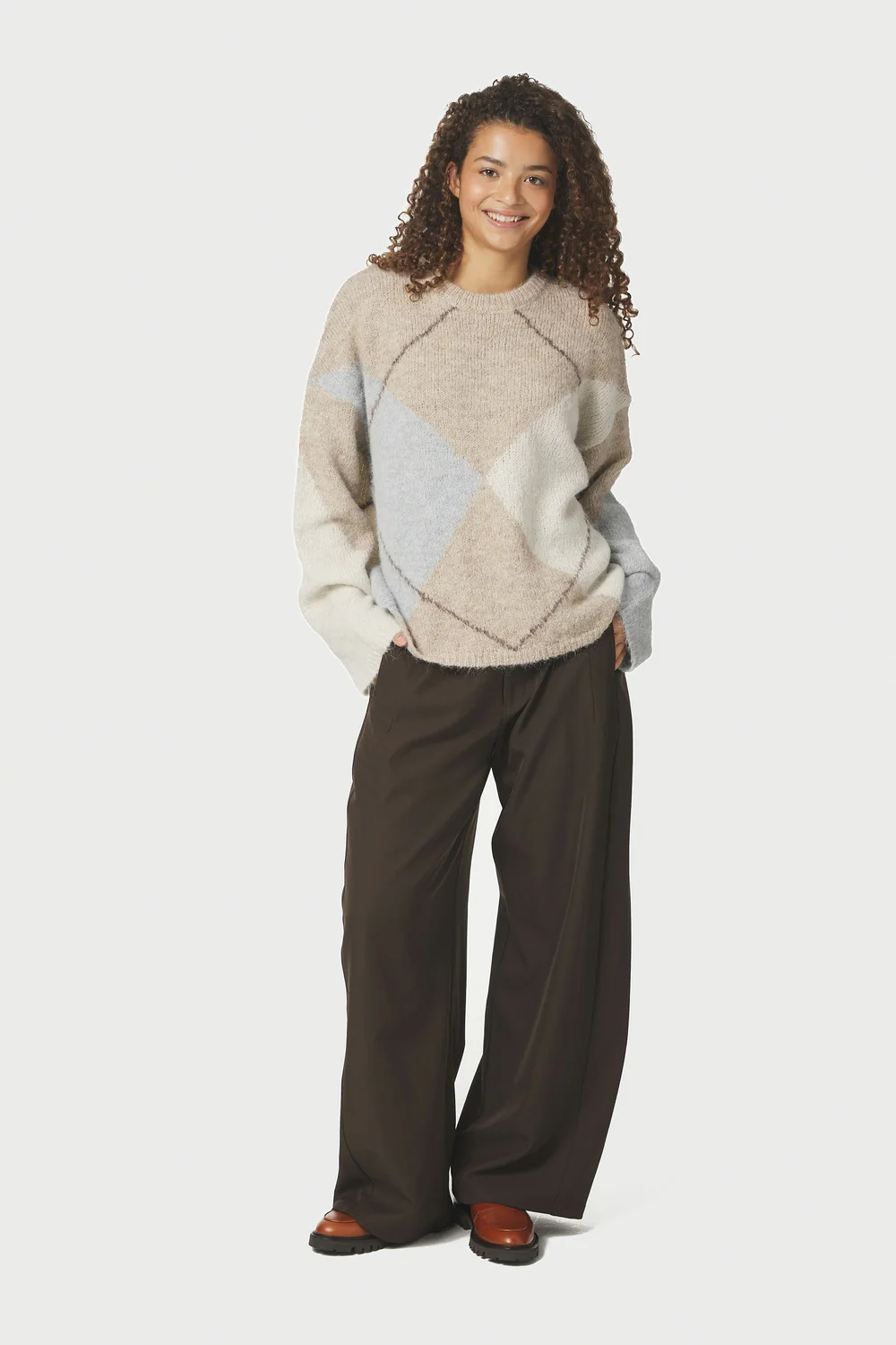 Inga Check Fluff Knit Blouse | Beige Melange | Strik fra Neo Noir - Image 4