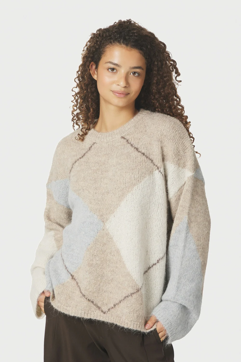 Inga Check Fluff Knit Blouse | Beige Melange | Strik fra Neo Noir - Image 6