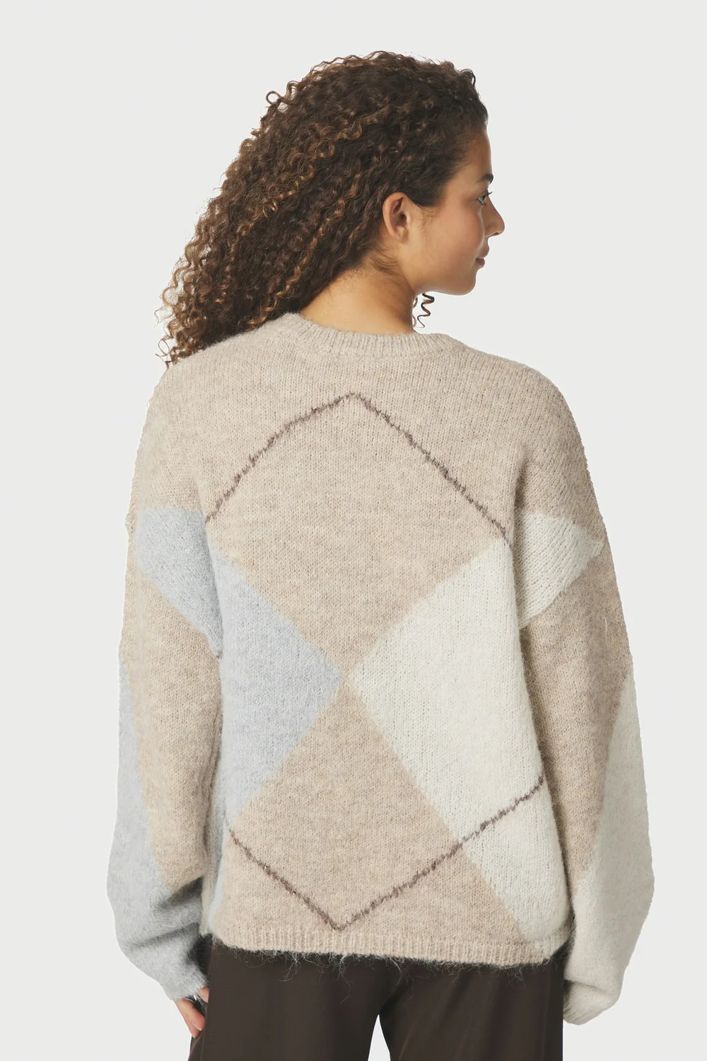 Inga Check Fluff Knit Blouse | Beige Melange | Strik fra Neo Noir - Image 7