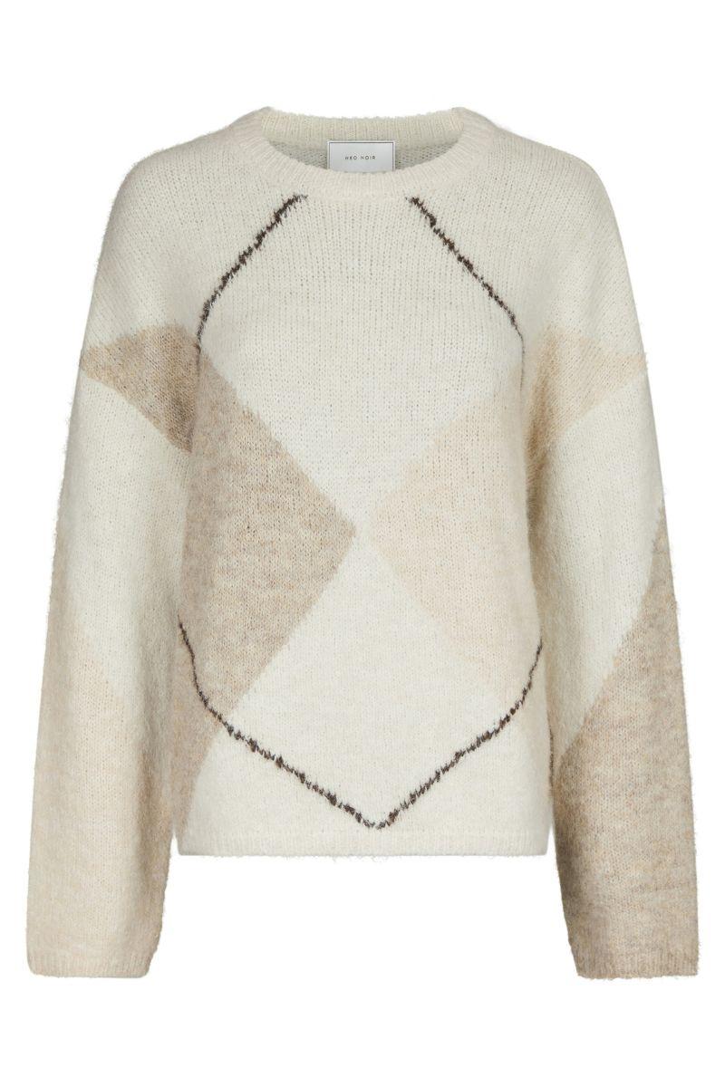 Inga Check Fluff Knit Blouse | Creme | Strik fra Neo Noir - Image 2
