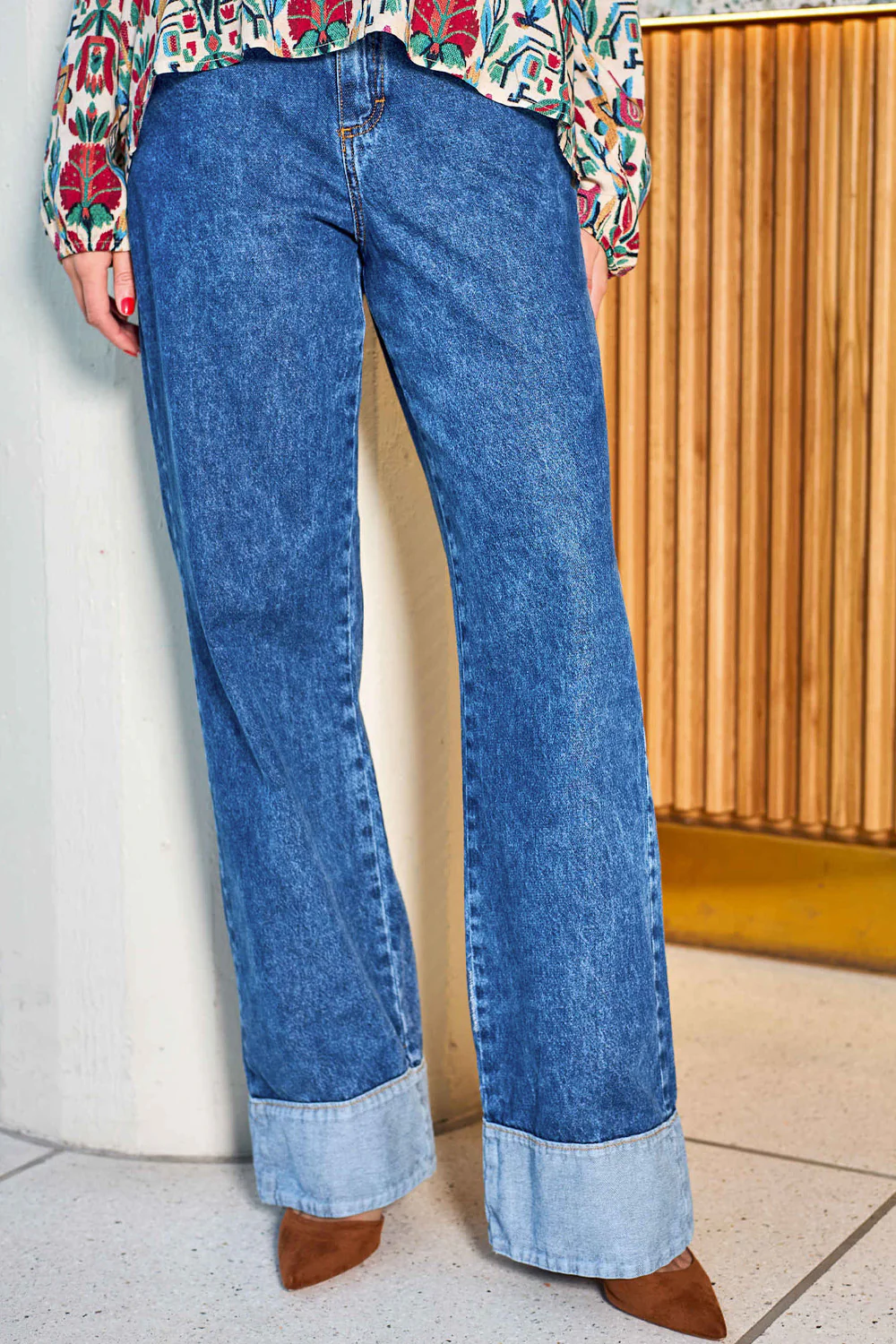 Izzy Denim Panel Pant | Mid Blue | Bukser fra Black Colour