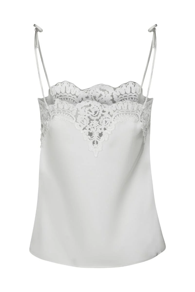 Kaela Heavy Sateen Lace Top | Pearl | Bluse fra Neo Noir - Image 3