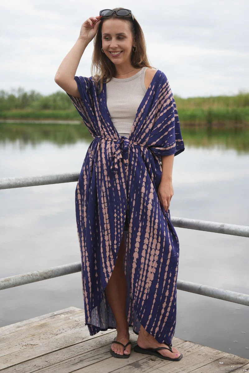 Kauai Kimono | Navy Nude Tiedye - Image 5