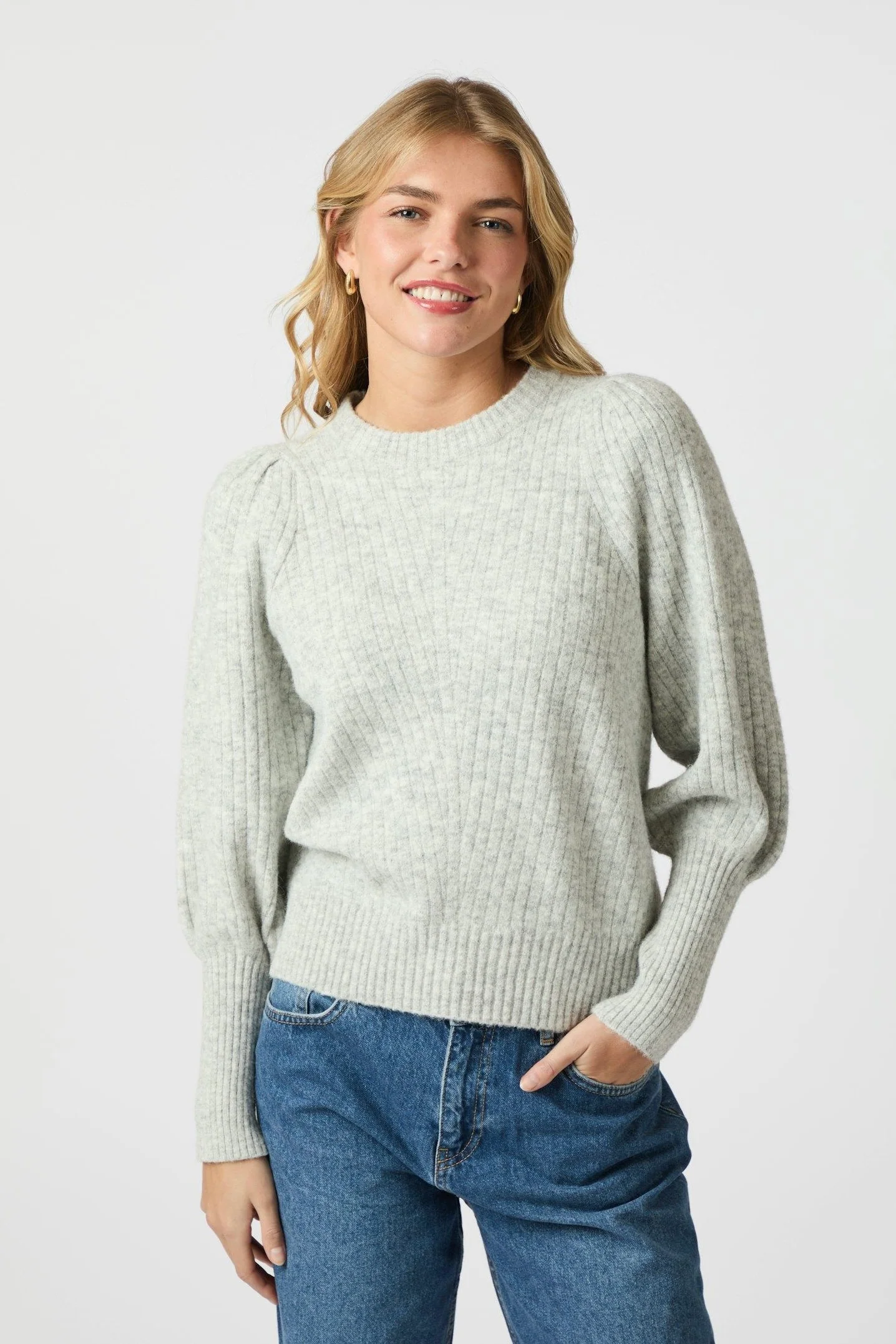 Kelsey Knit Blouse | Light Grey Melange | Strik fra Neo Noir - Image 7