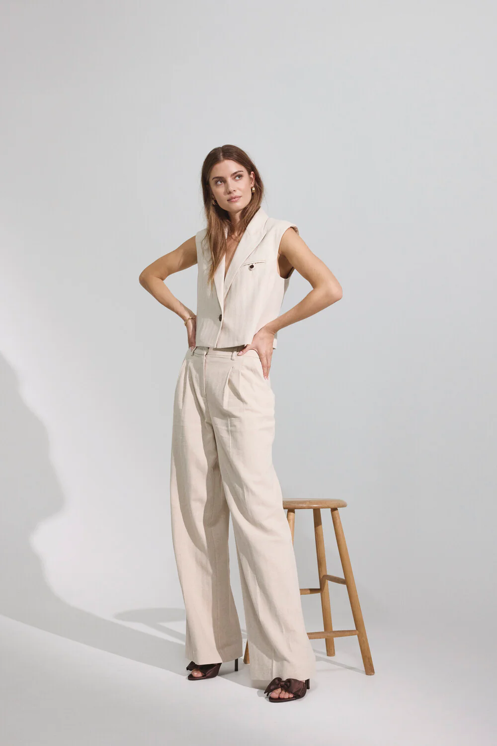 Leena Linen Pleat Pant 41063 | Bone | Bukser fra Co'couture - Image 3