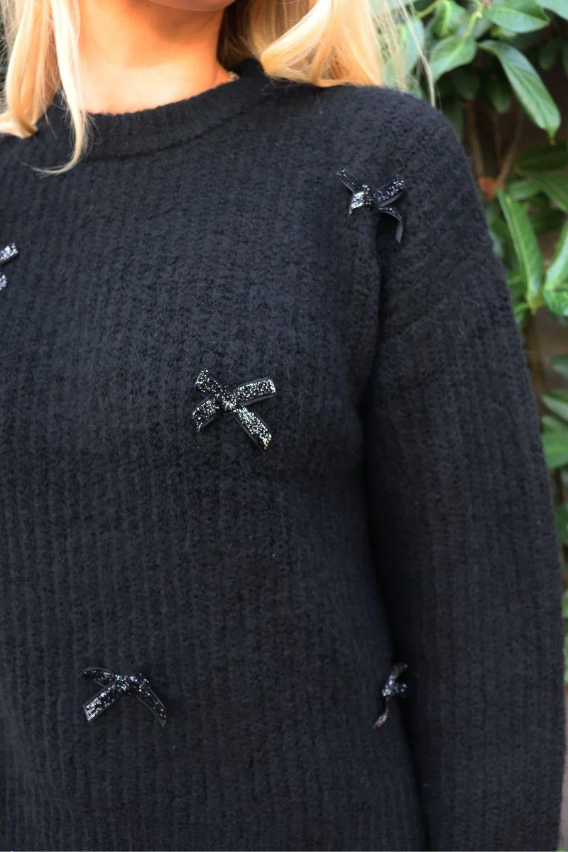 Fro Bow Pullover | Black Silver Bow | Bluse fra Liberté - Image 3