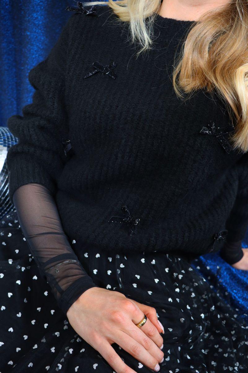 Fro Bow Pullover | Black Silver Bow | Bluse fra Liberté - Image 9