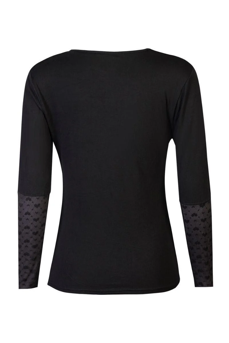 Isa Ls Lace Sleeve Blouse | Black Small Big Hearts | Mesh bluse fra Liberté - Image 3