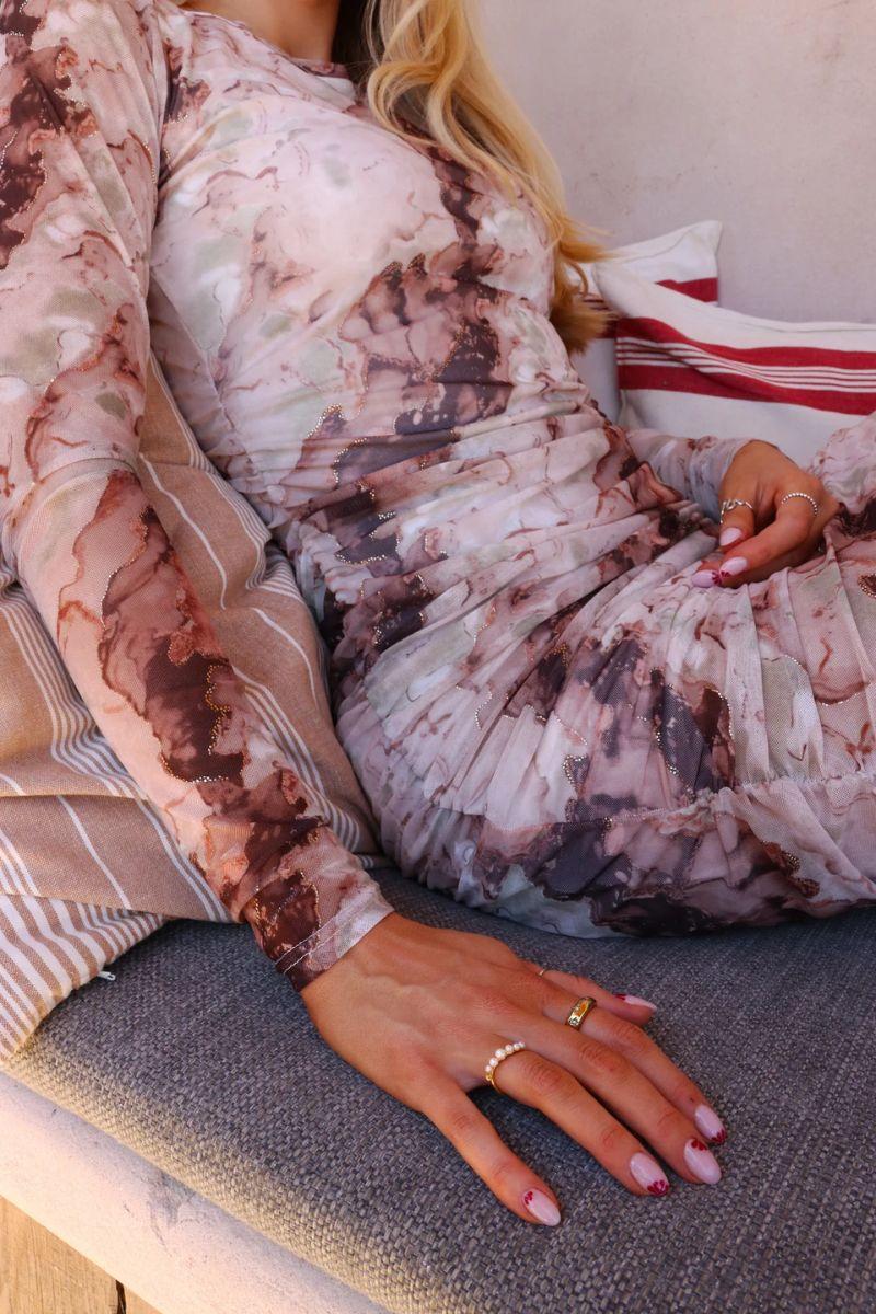 Mesh Ls Long Dress l Brown Gold Marble l Kjole fra Liberté - Image 3