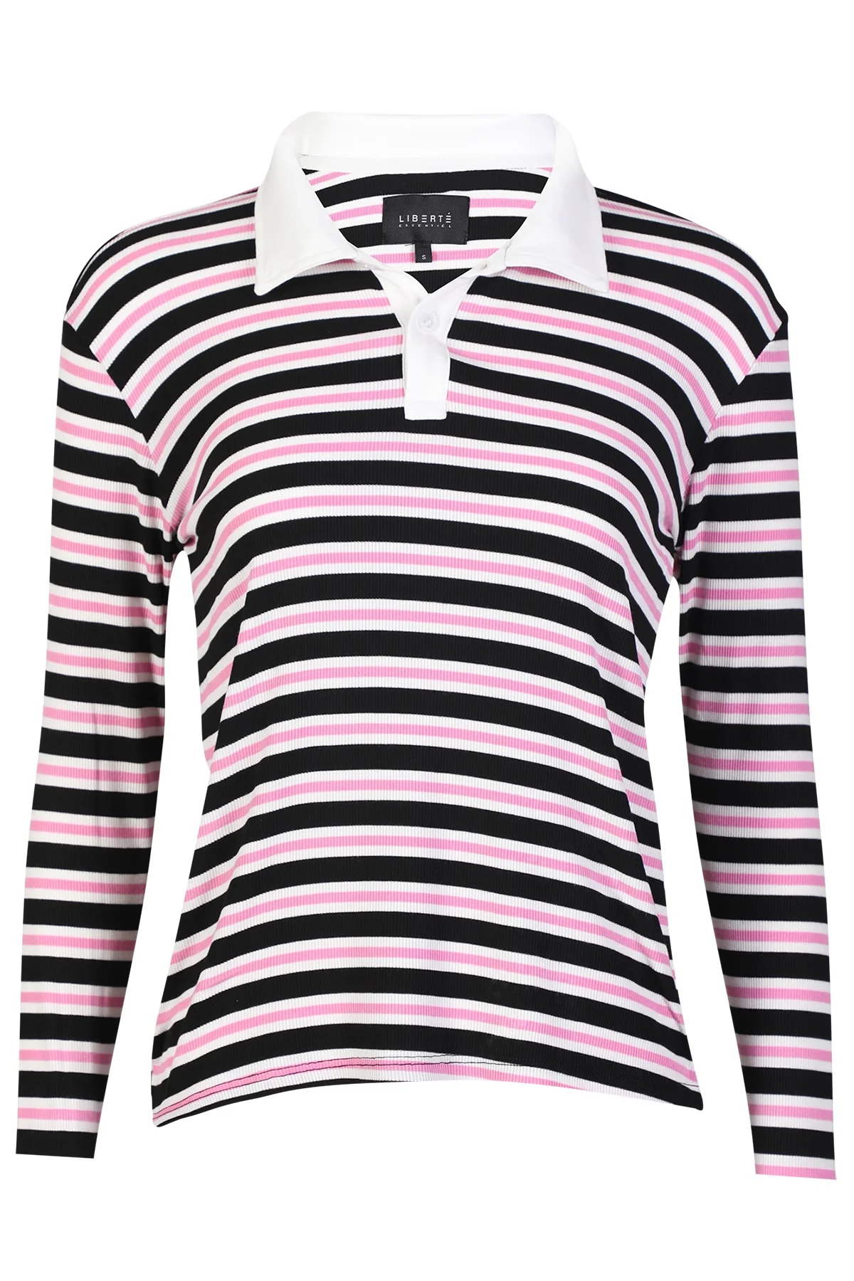 Natalia Ls Polo Blouse | Black Bubblegum White Stripe | Bluse fra Liberté