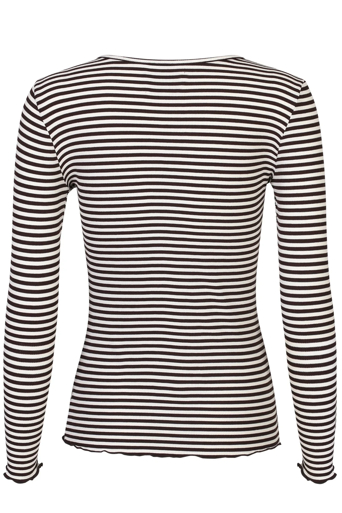 Natalia Ls Round Neck Blouse l D. Brown Creme Small Stripe - Image 2