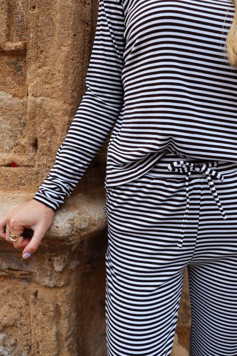 Natalia Straight Pants | D. Brown Creme Small Stripe - Image 3