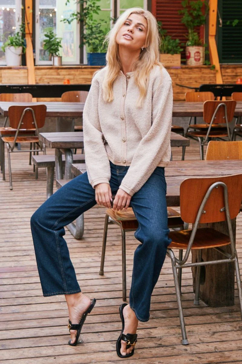 Limo Fluffy Knit Cardigan | Sand | Cardigan fra Neo Noir - Image 8