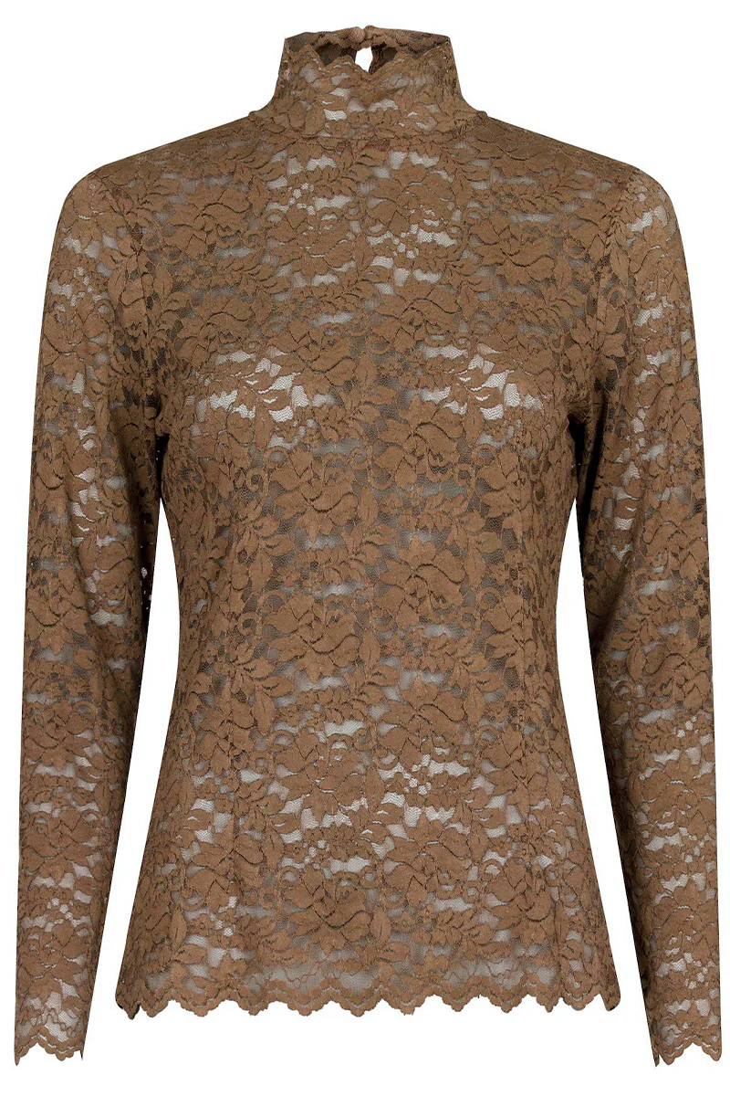Liza Laceflower Blouse | Dark Taupe | Bluse fra Neo Noir - Image 3