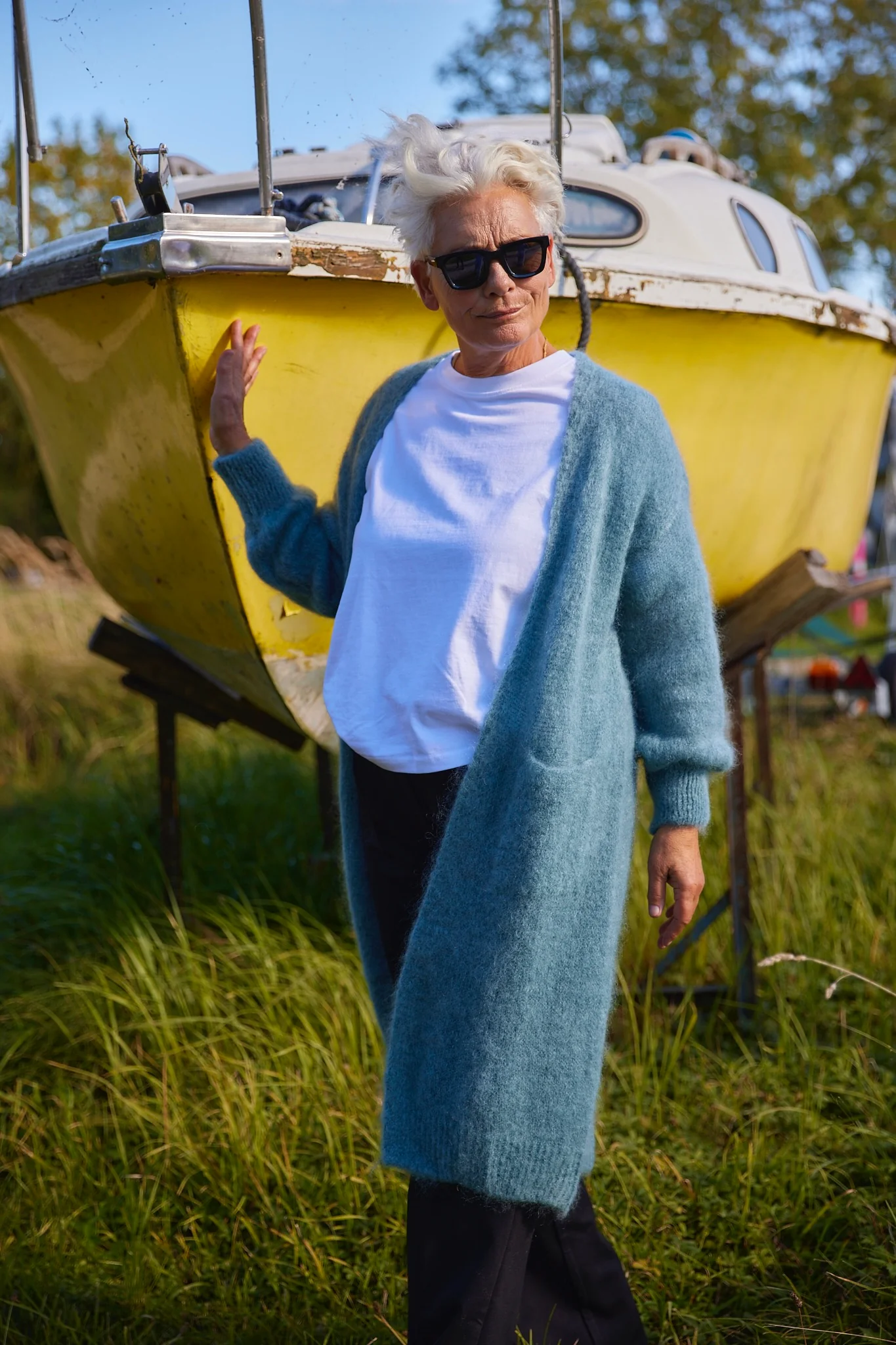 Long open cardigan in fluffy mohair 82121L | Celadon | Strik fra Atelier C - Image 4