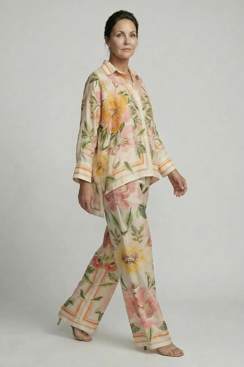 Silky Floral Shirt | Ivory | Skjorte fra Atelier C - Image 4