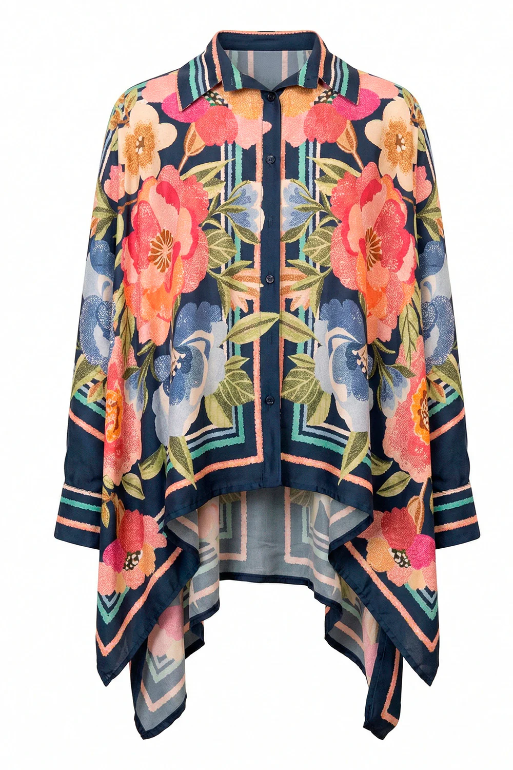 Silky Floral Shirt | Navy | Skjorte fra Atelier C
