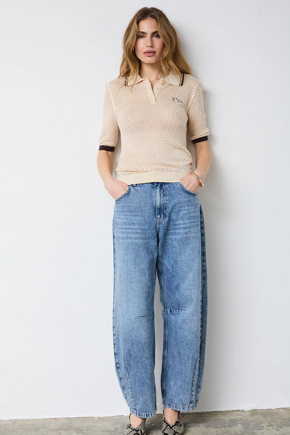 Lue Pointelle Polo Knit 42020 | Bone | Strik fra Co'couture - Image 5