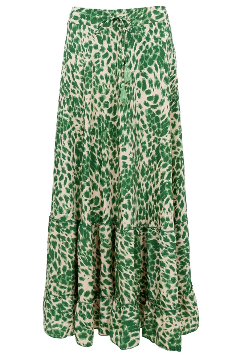 Luna Maxi Frill Skirt | Green Leo | Nederdel fra Black Colour - Image 2