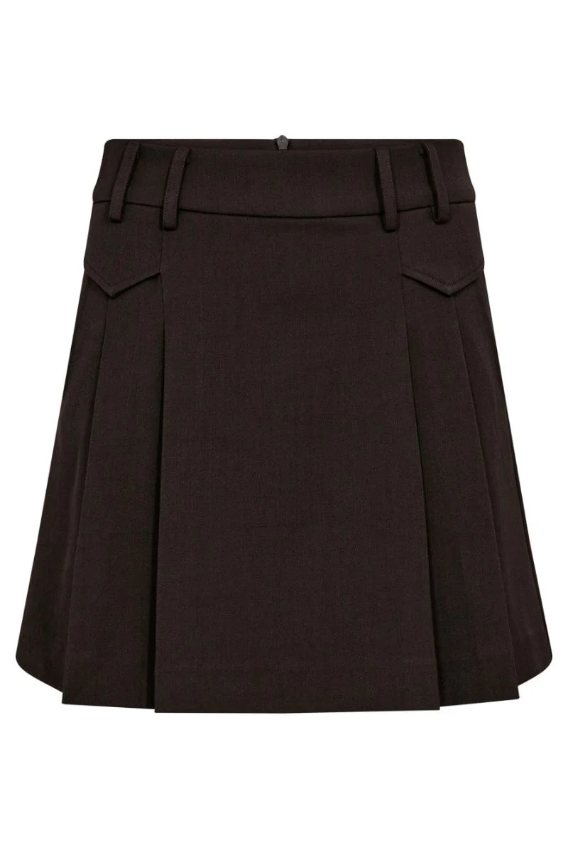 Luna Pocket Pleat Mini Skirt 34223 | Dark Brown | Nederdel fra Co'couture