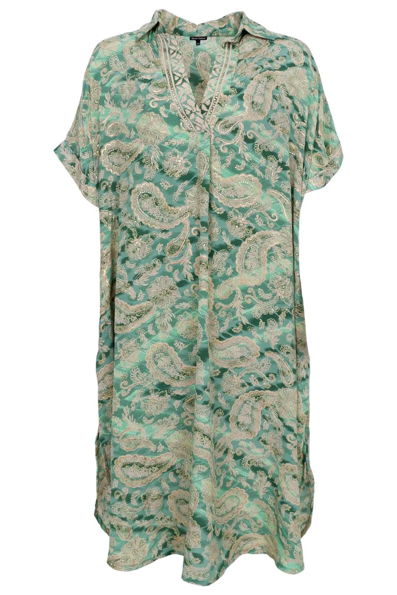 Luna S/S Kaftan Tunic | Floral Green | Kjole fra Black Colour - Image 2