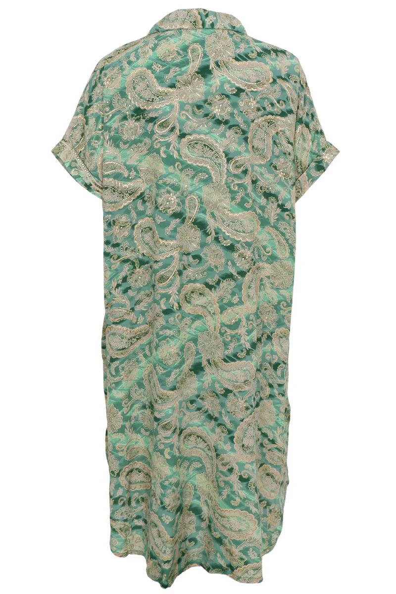 Luna S/S Kaftan Tunic | Floral Green | Kjole fra Black Colour - Image 3