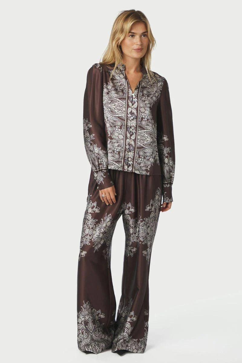 Lunet Paisley Border Pants | Dark Brown | Bukser fra Neo Noir - Image 7