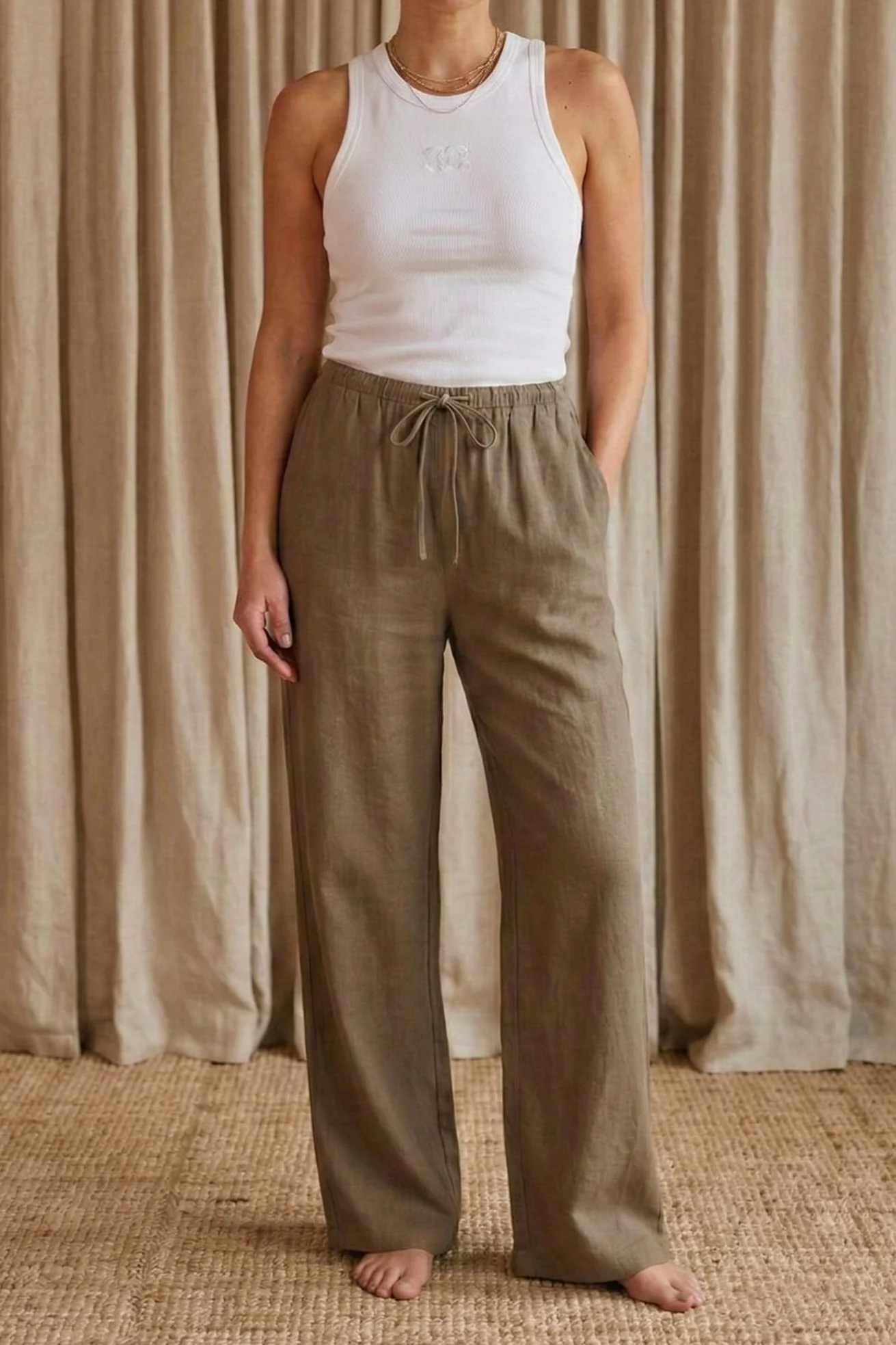 Macy Linen Trousers | Kaki | Bukser fra Atelier C