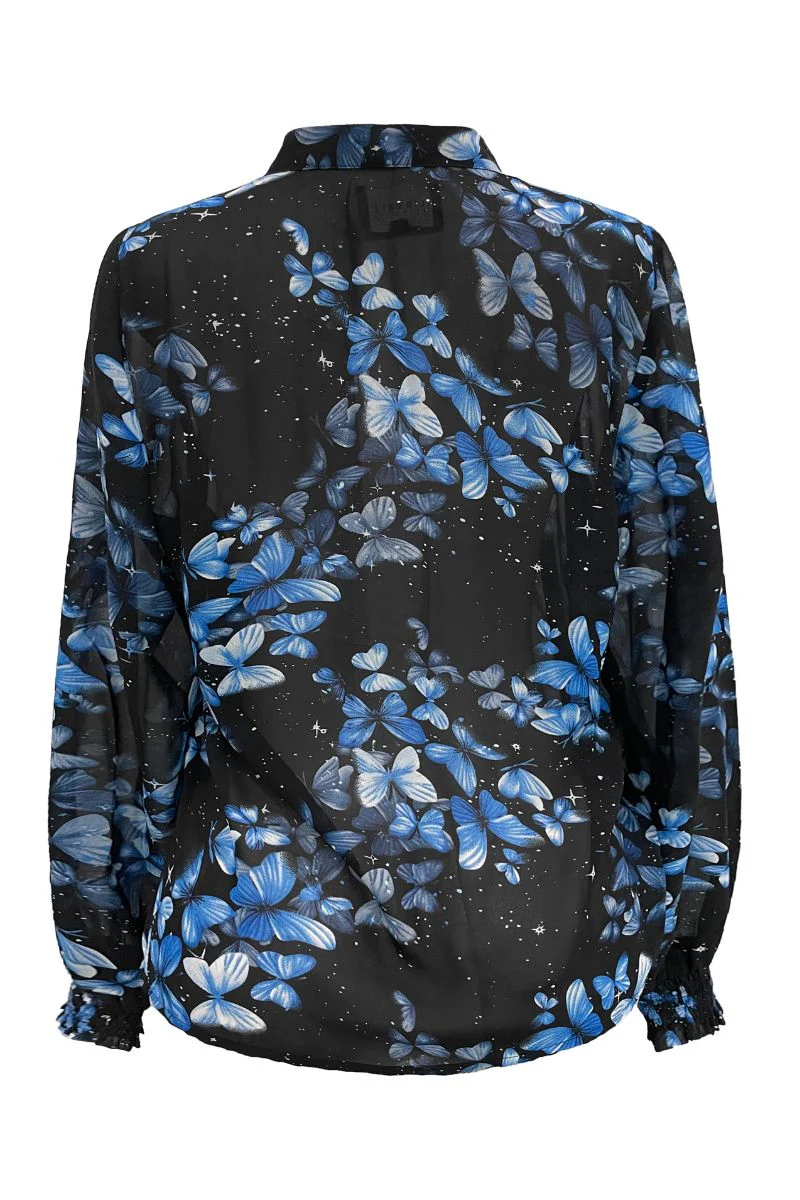 Mag Ls Vneck Shirt | Black Blue Butterfly | Skjorte fra Liberté - Image 4