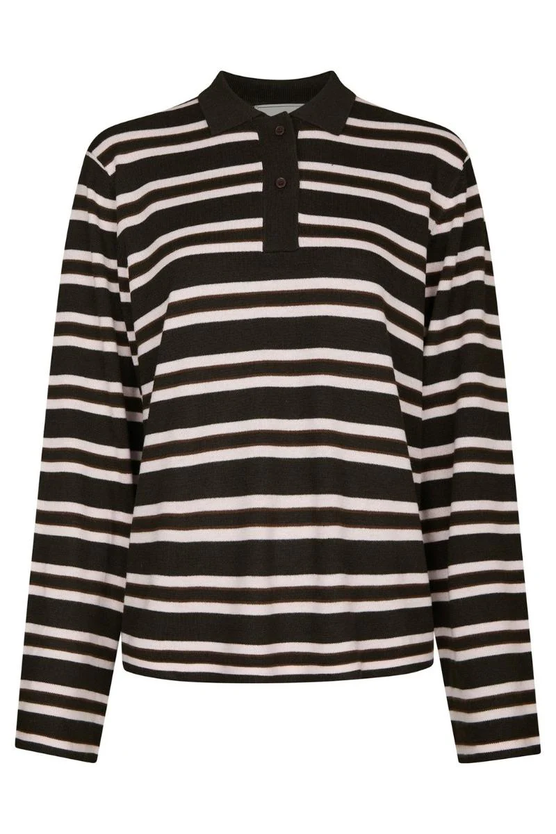 Mala Polo Knit Blouse | Dark Brown | Strik fra Neo Noir - Image 2