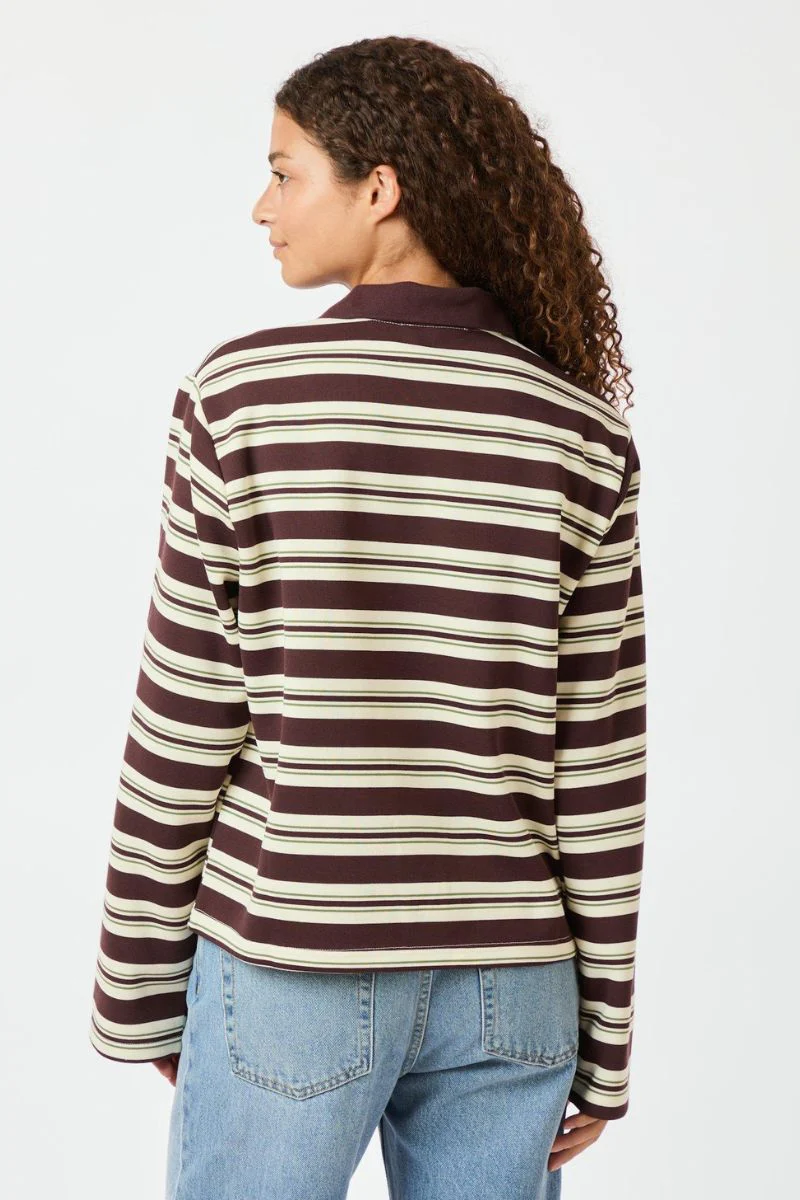 Mala Stripe Polo Blouse | Brown | Bluse fra Neo Noir - Image 5
