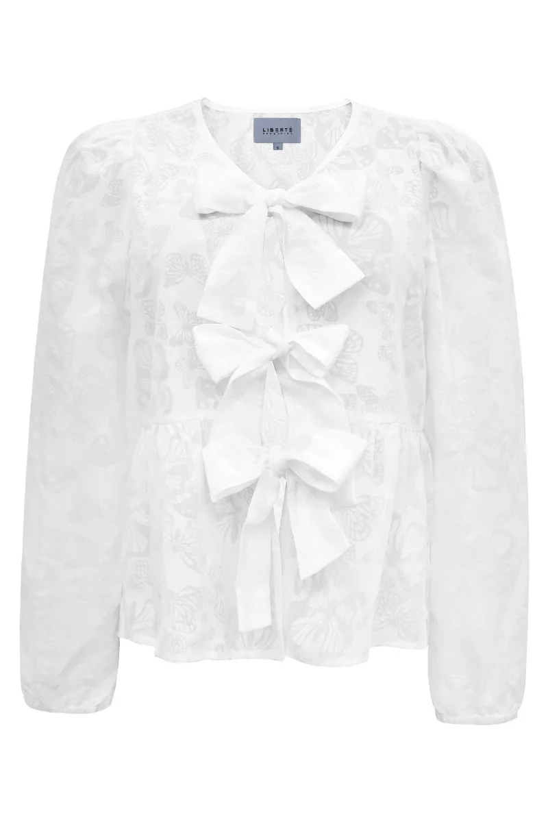 Manni Ls V Neck Blouse | White Butterfly | Bluse fra Liberté - Image 2