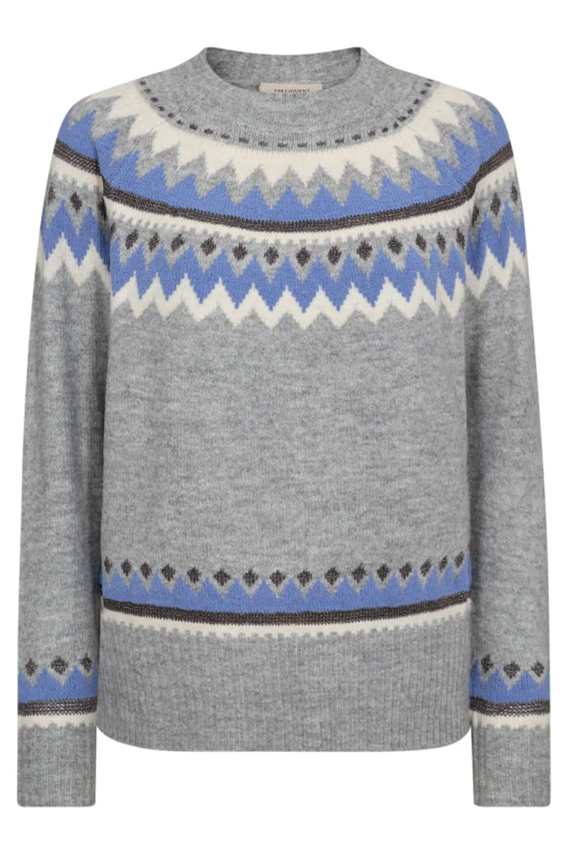 Mayfair Pullover 204655 | Medium Grey Mel. w Wedgewood | Strik fra Freequent - Image 2