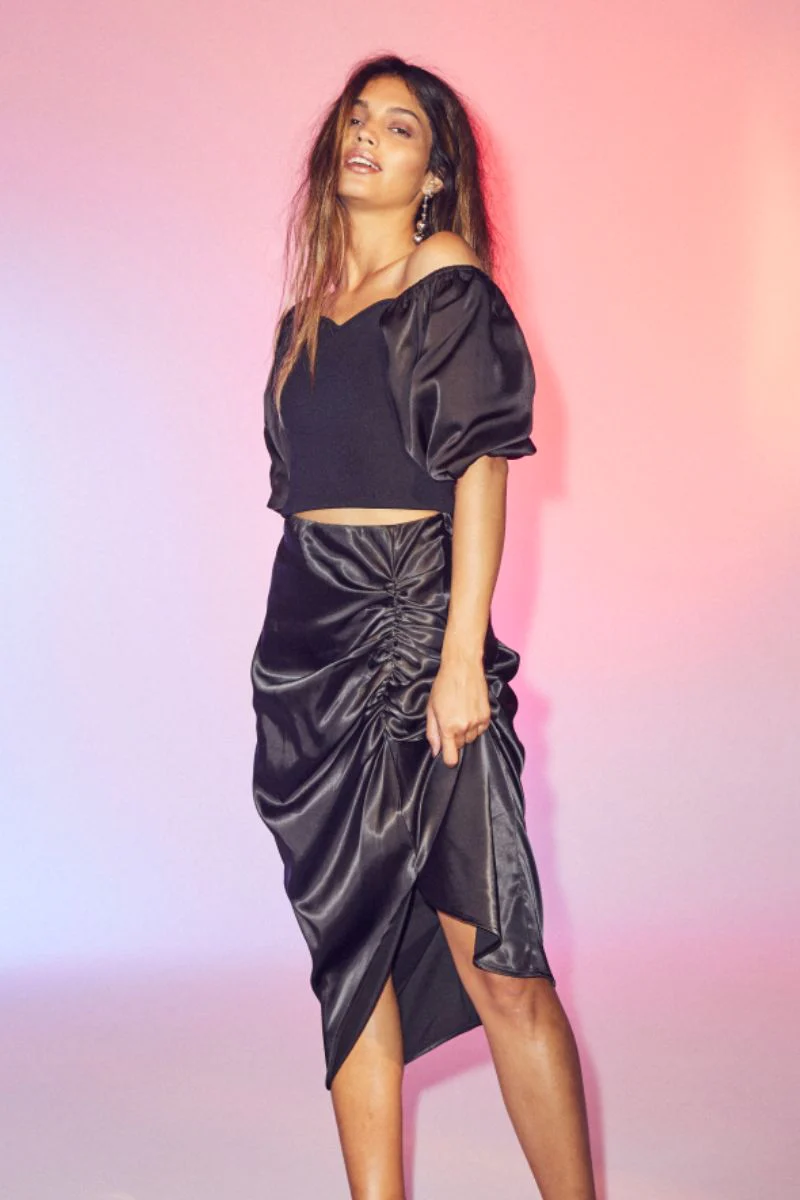 Mercia Off-Shoulder Mix Blouse | Black | Strik fra Co'couture - Image 3