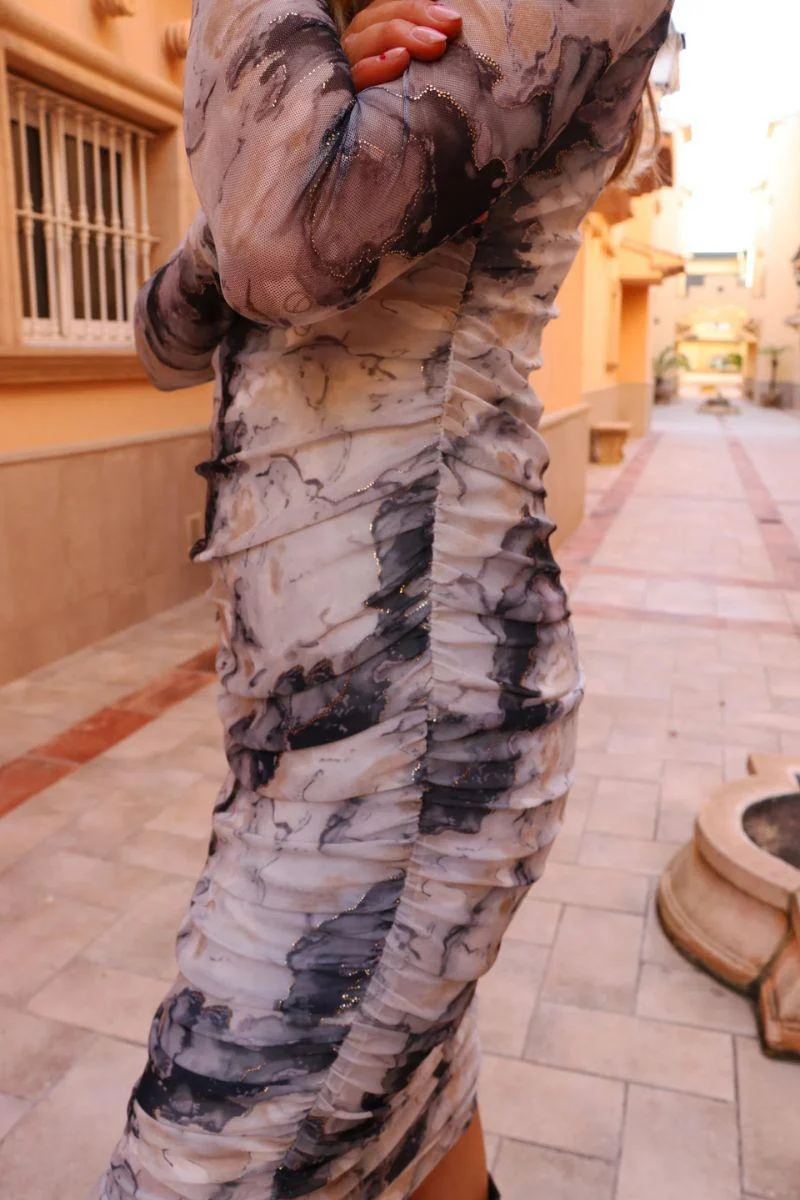 Mesh Ls Long Dress | Black Grey Marble | Kjole fra Liberté - Image 3