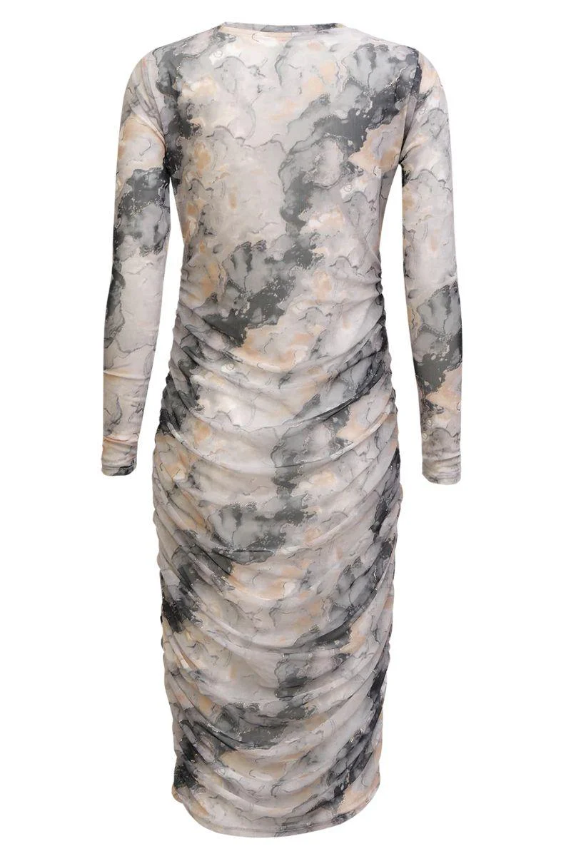 Mesh Ls Long Dress | Black Grey Marble | Kjole fra Liberté - Image 4