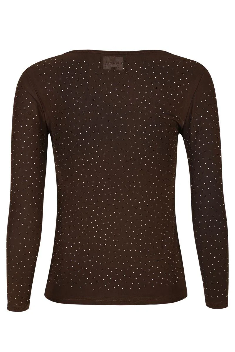Mesh Ls Sparkle Tshirt | Dark Brown Diamond Dot | Bluse fra Liberté - Image 4