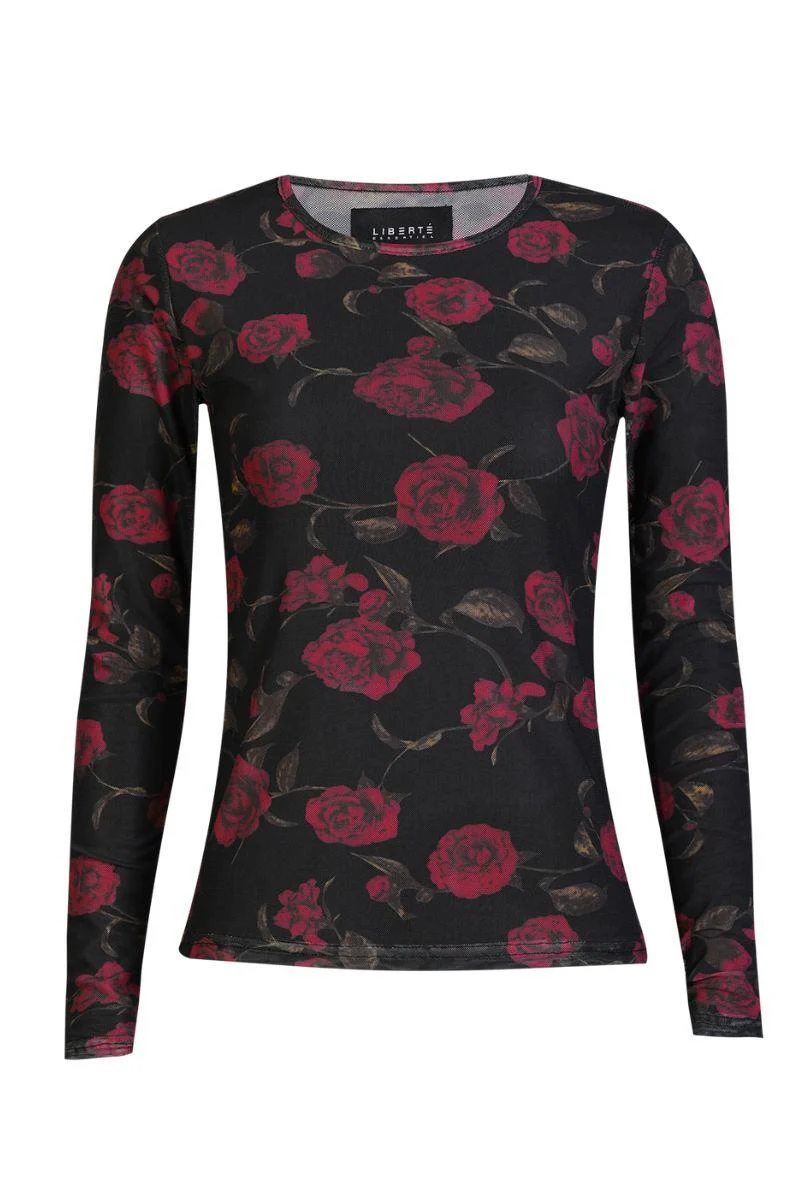 Mesh Ls Tshirt | Black Pink Rose | Bluse fra Liberté - Image 2