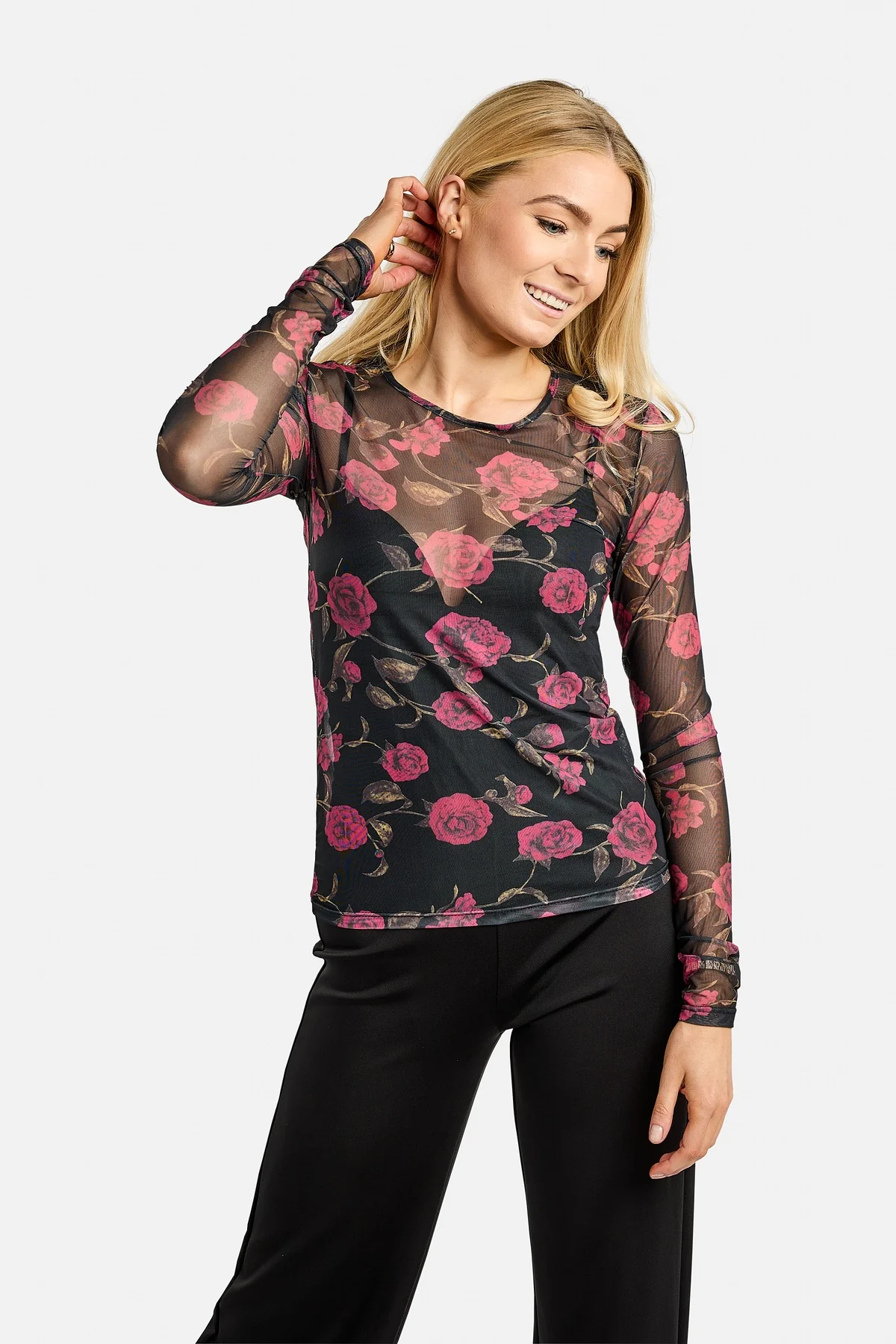 Mesh Ls Tshirt | Black Pink Rose | Bluse fra Liberté - Image 4