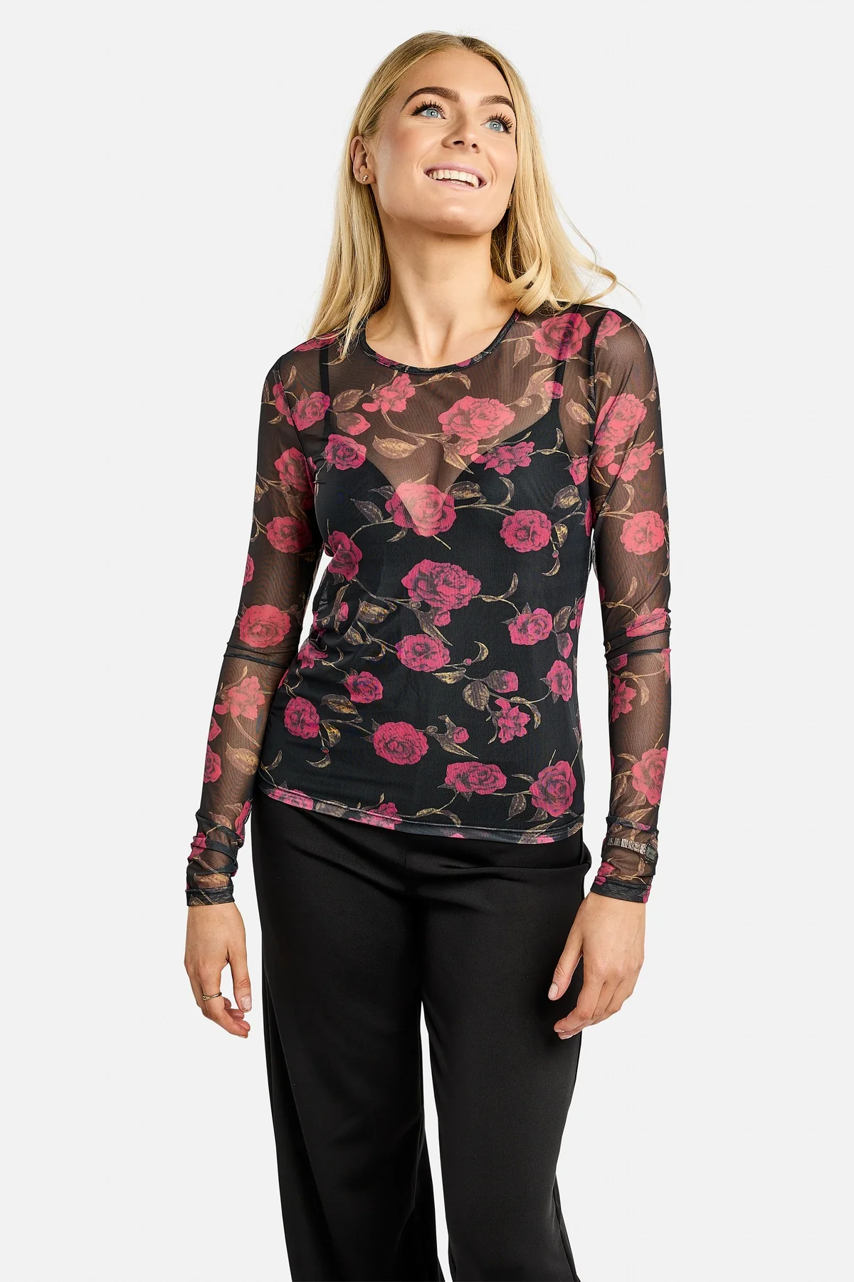 Mesh Ls Tshirt | Black Pink Rose | Bluse fra Liberté - Image 7