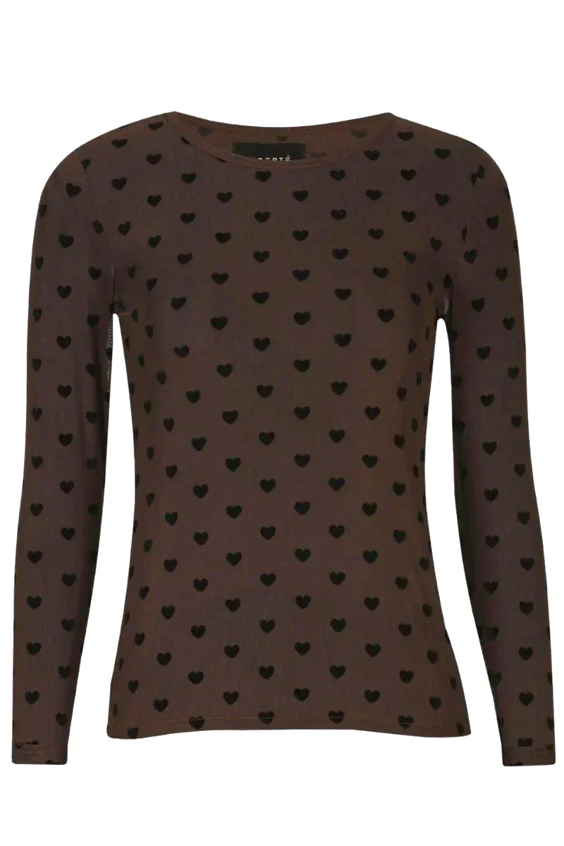 Mesh Ls Tshirt | Dark Brown Black Flock Heart | Bluse fra Liberté - Image 2