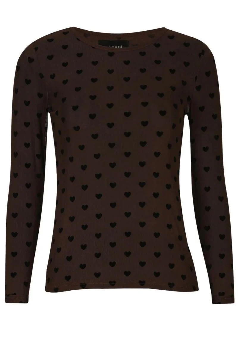 Mesh Ls Tshirt | Dark Brown Black Flock Heart | Bluse fra Liberté - Image 7