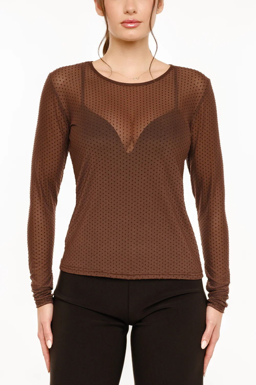 Mesh LS Tshirt Dot | Dark Brown - Image 3