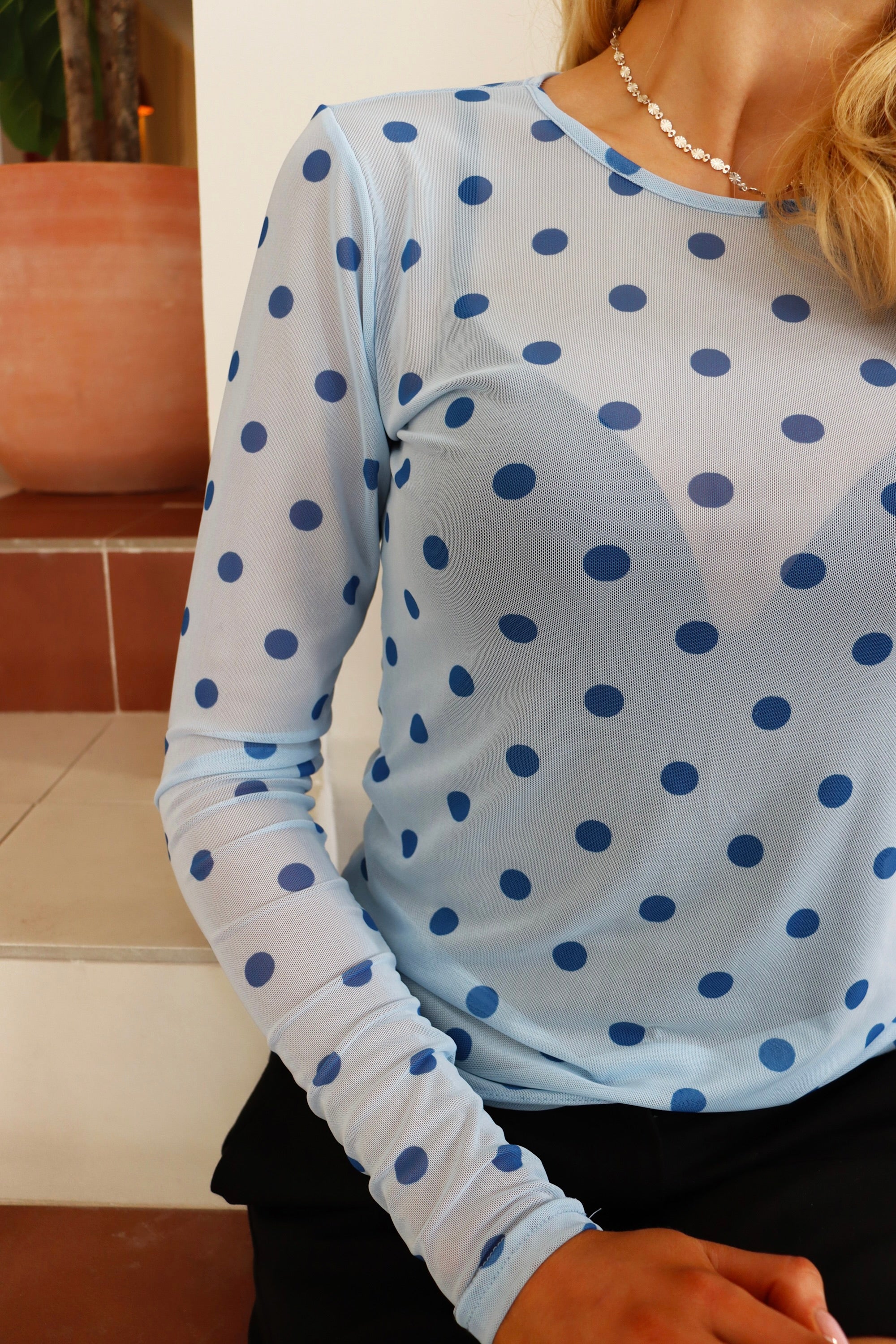 Mesh Ls Tshirt | Light blue Blue Dot | Bluse fra Liberté - Image 2