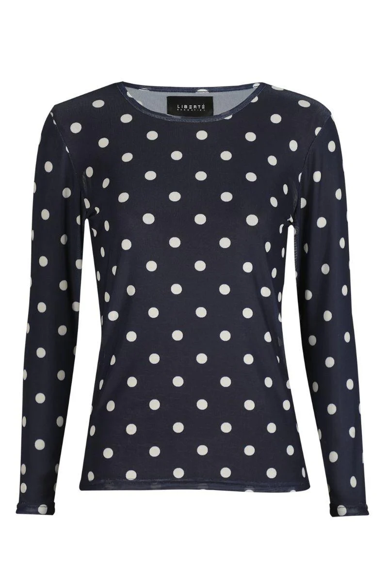 Mesh Ls Tshirt | Navy Creme Big Dot | Bluse fra Liberté - Image 2