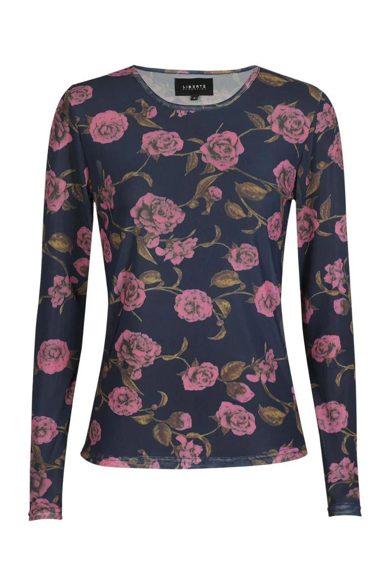 Mesh Ls Tshirt | Navy Pink Rose | Bluse fra Liberté